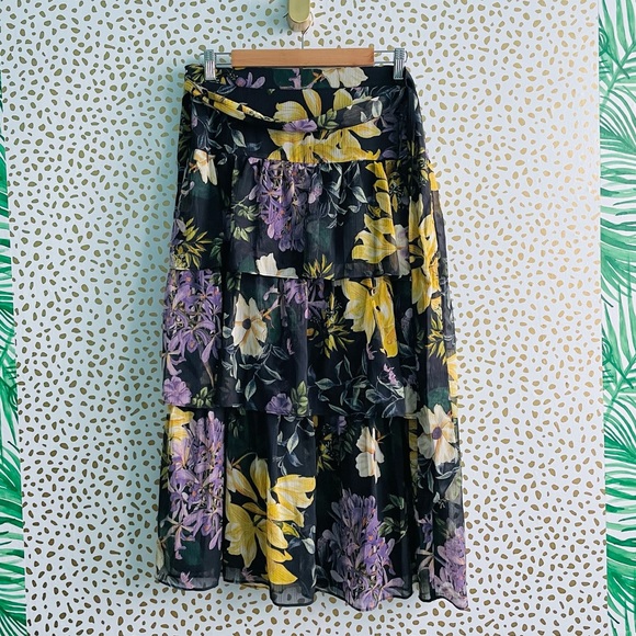 NWT Mango Flowy Floral Tiered printed skirt Midi Belted Chiffon Ruffle - Picture 12 of 12